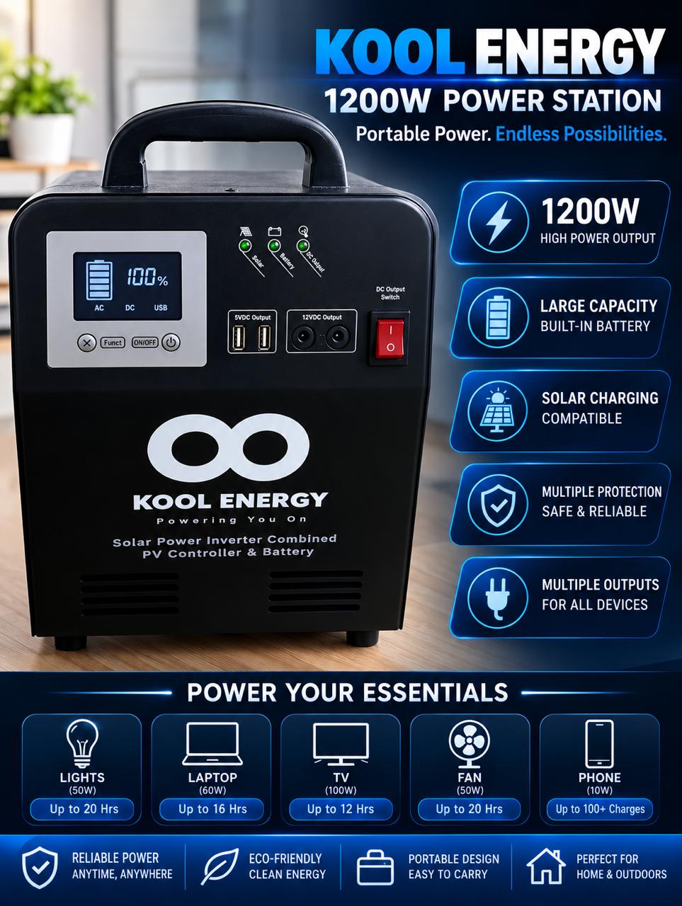 KOOL ENERGY 1200W Portable Power Station